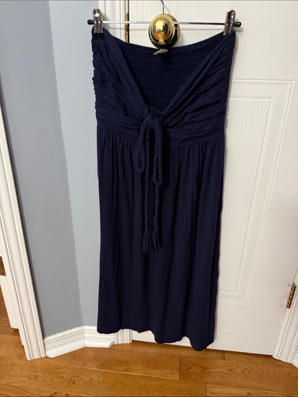 mahina Navy Strapless Tie-Front Maxi Dress